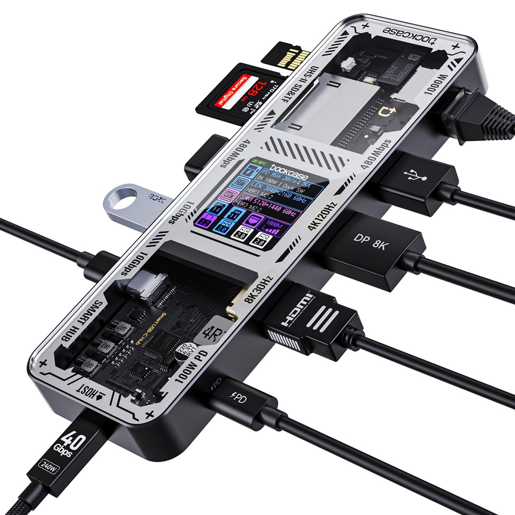 DOCKCASE Explorer Edition Docking Station 10-in-1 with DP&HDMI 4K@120Hz (Single), Gigabit 