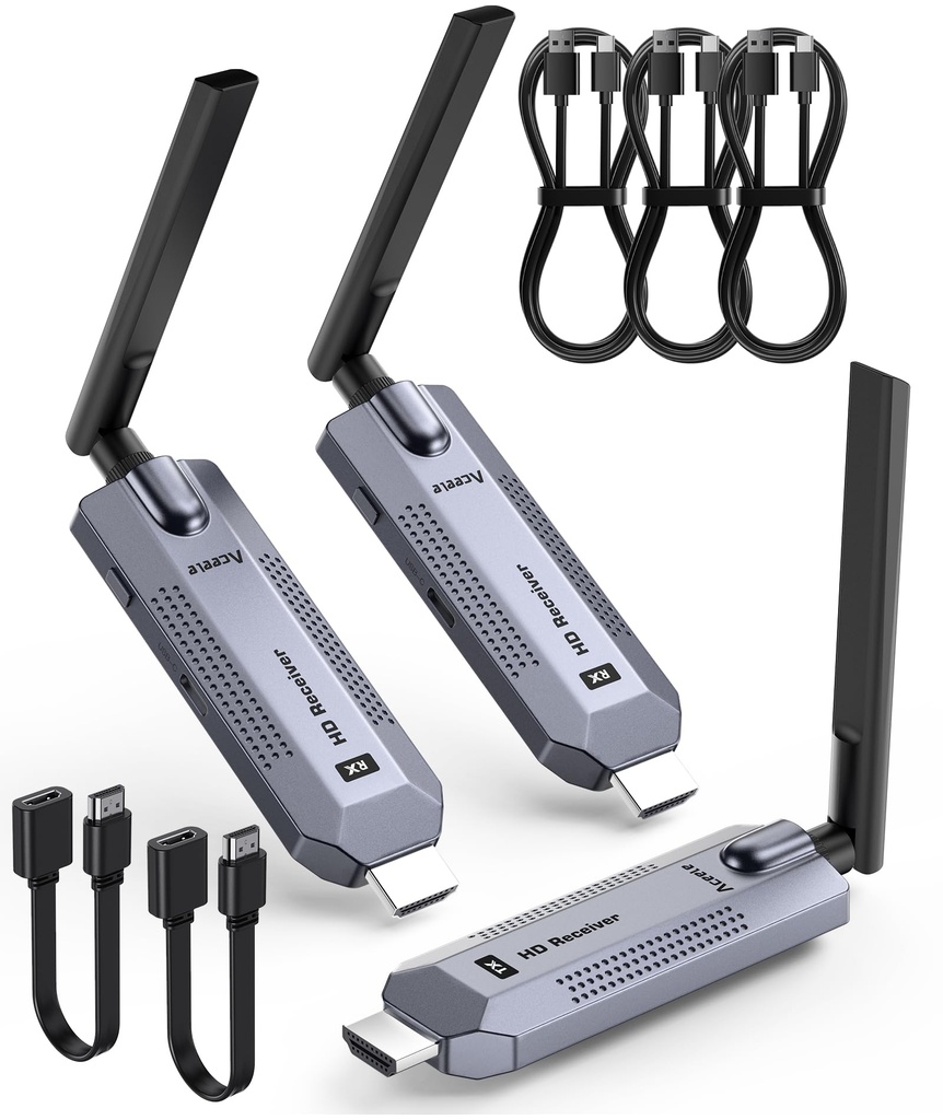 1080P@60Hz Wireless HDMI Transmitter and 2 Receivers, Plug & Play, Support Wireless Receivin