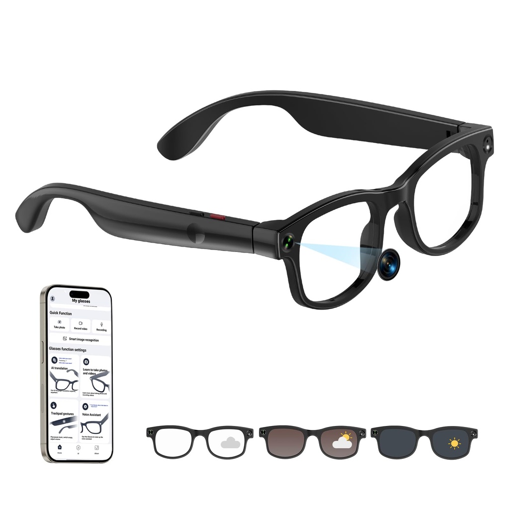 AI Smart Glasses with 1080P HD Camera, 8MP Storage, Open-Ear Bluetooth Audio, Dual Mic Nois