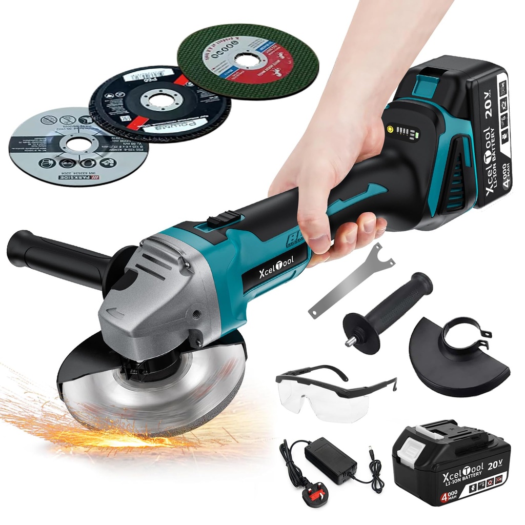 20V Cordless Angle Grinder with Battery,9800RPM Brushless Angle Grinder 125mm for Cutting 