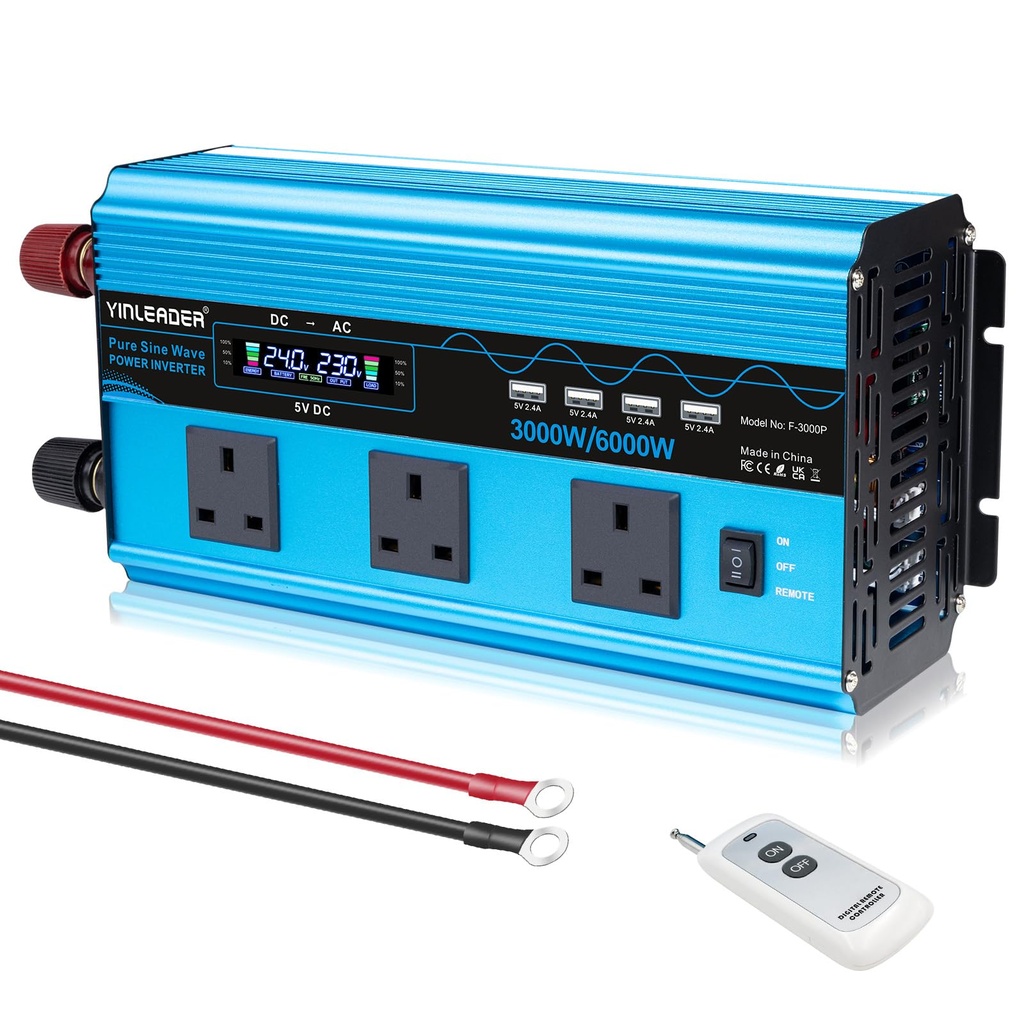 Yinleader Pure Sine Wave Power inverter 3000W /6000W DC 24V to AC 240V voltage converter 4U