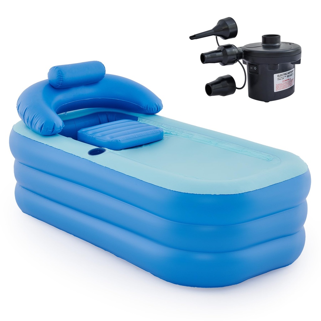 CO-Z Inflatable Portable Adult Bath Tub, Foldable Free-Standing PVC Bathtub w Electric Pump