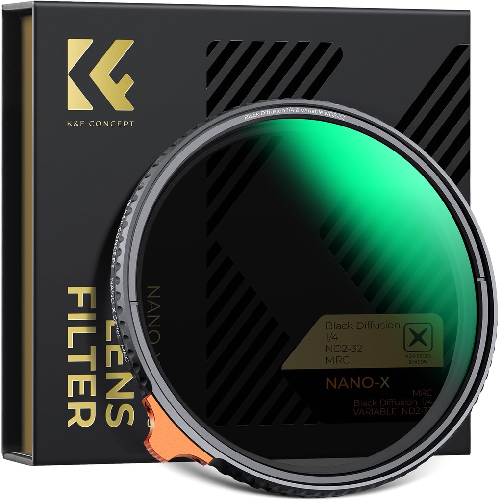 K&F CONCEPT 67mm 1/4 Black-Mist & Variable ND2-32 Filters, Multi-functional Black Diffusion