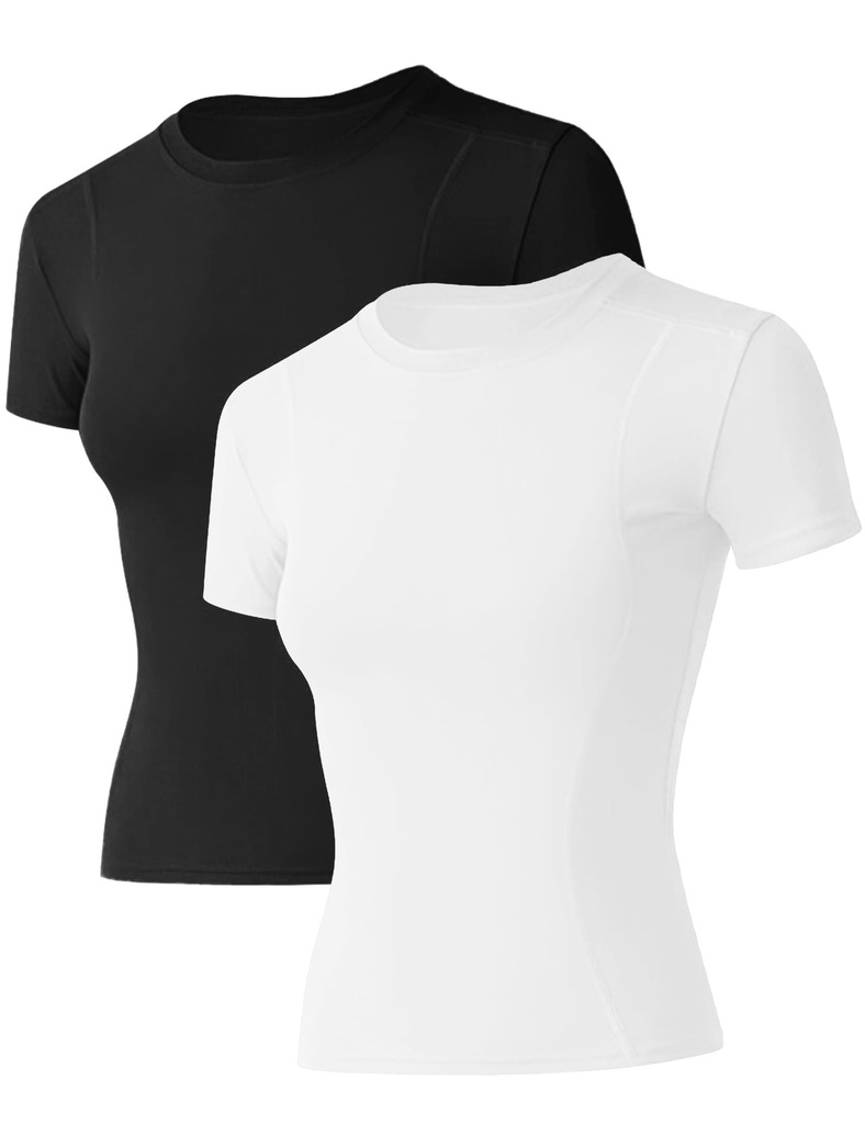 IECCP Women's Short SleeveWorkout Running T-Shirt Yoga Fitness Tops Sports Tee Round Neck 2