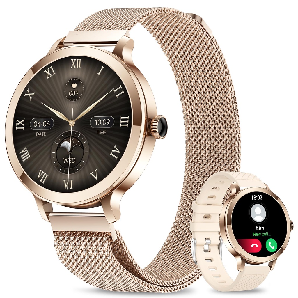 niolina Smart Watches for Women, 1.1" AMOLED Small Smartwatch Answer/Make Call for Android