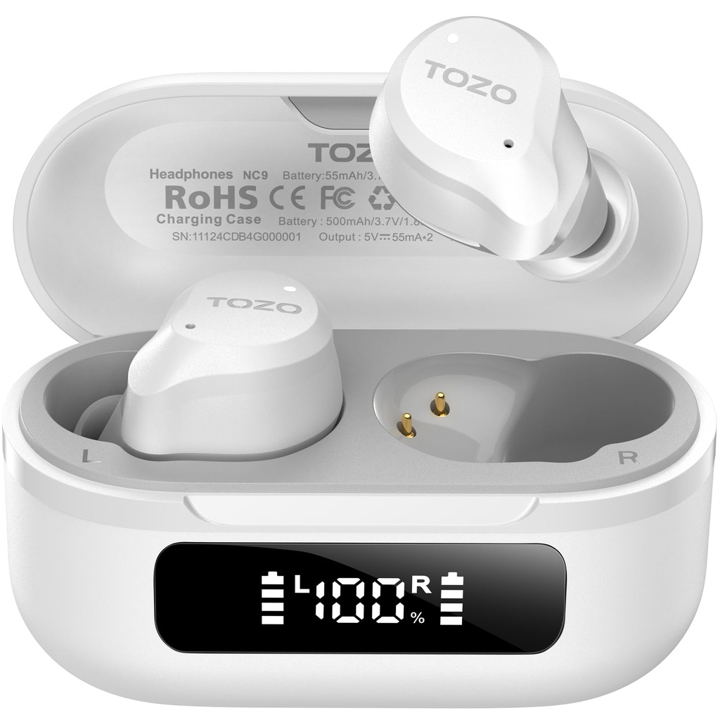 TOZO NC9 Hybrid Active Noise Cancelling Earbuds for Travel Work Calls, 45dB ANC Wireless Ea