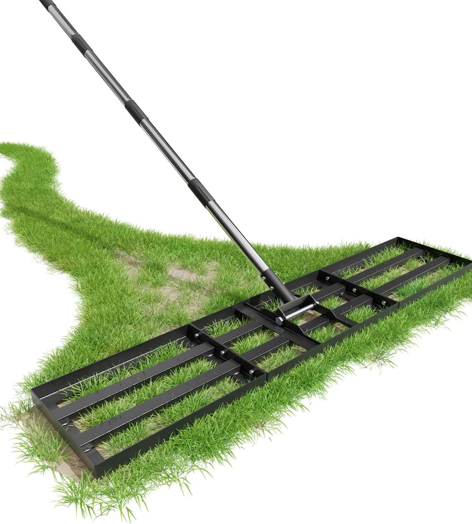 Lawn Levelling Rake, 114x25cm Garden Levelling Rack with Adjustable Length, Heavy Duty