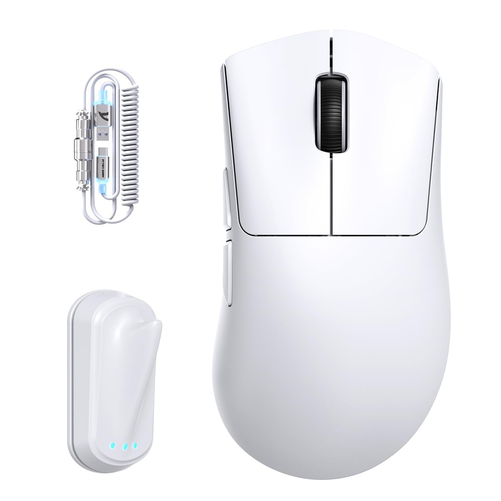 ATTACK SHARK V8 Wireless Gaming Mouse with LED Coiled Cable, Nordic 54L15 Chip, PAW3950MAX,