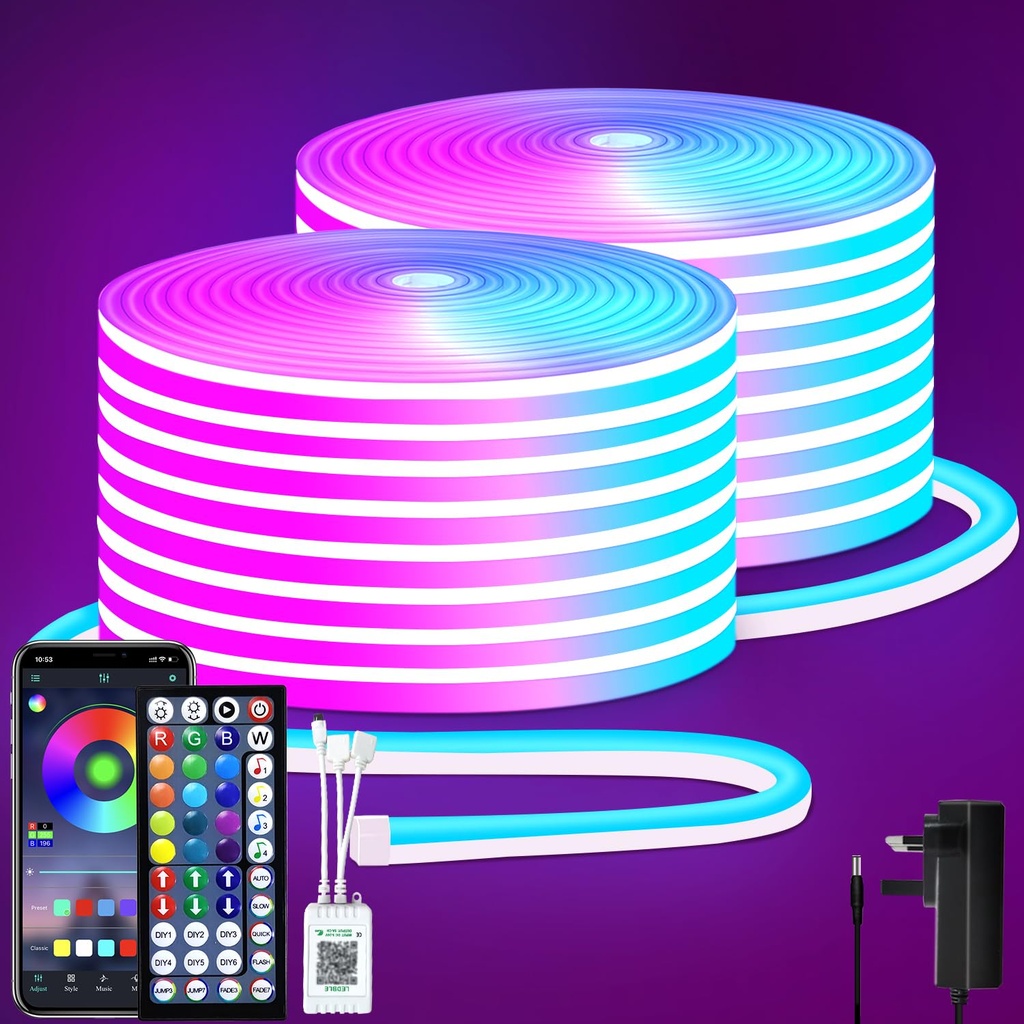 Segrass 30M RGB LED Neon Rope Strip Light with Remote/APP Control - 24V IP65 Waterproof Fle
