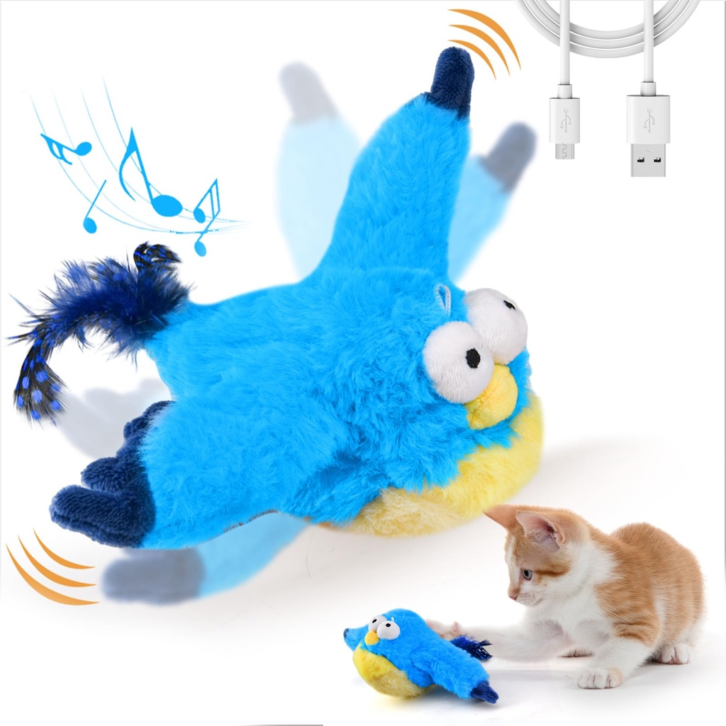 LIFLIX Interactive Cat Toys, Rechargeable Chirping Flapping Bird(no flying) with Catnip for