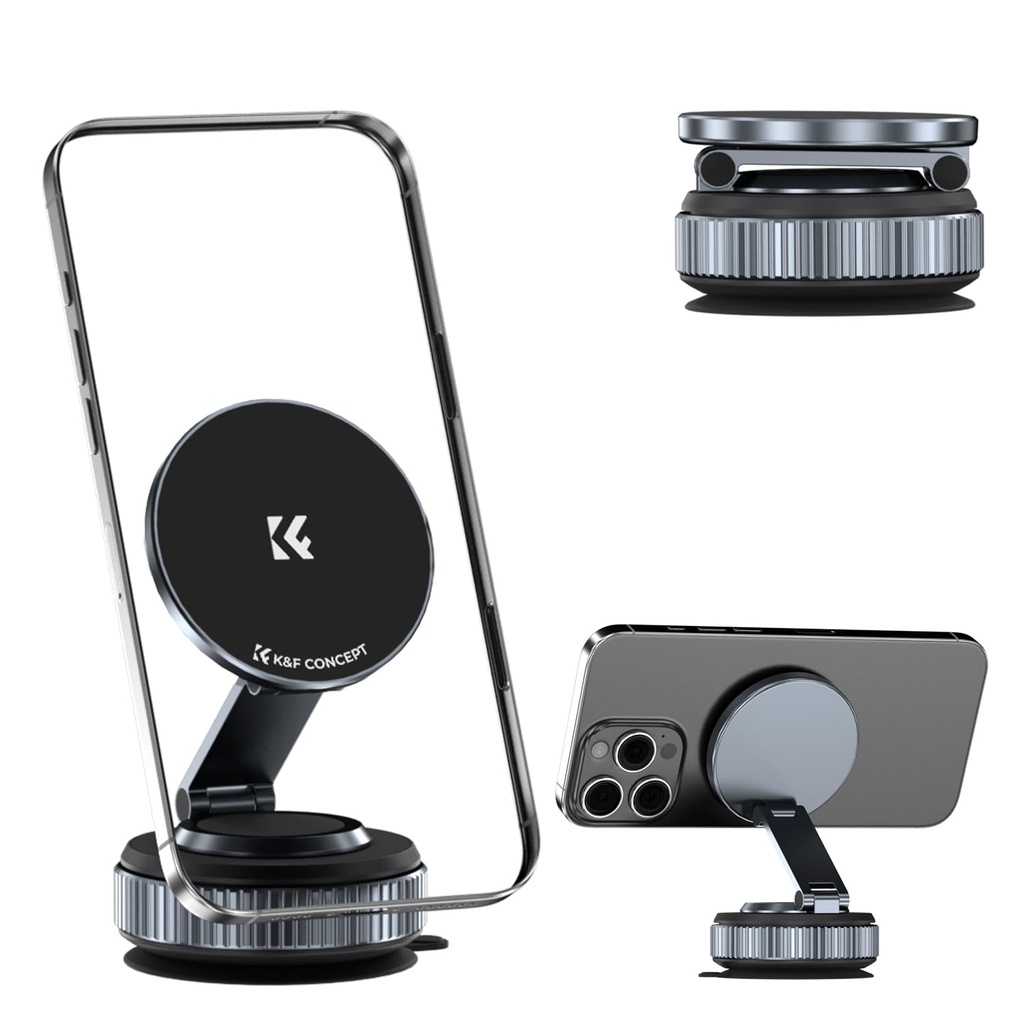 K&F CONCEPT Vacuum Magnetic Phone Holder for Car - Suction Phone Mount 360Ã‚Â°Rotatable Fold