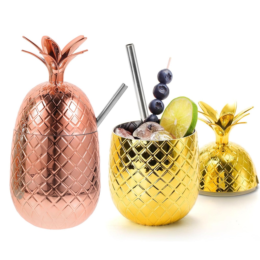 Healeved 450Ml Pineapple Glasses - 2 Pcs Stainless Polypropylene (PP) Wine Tumbler with Lid