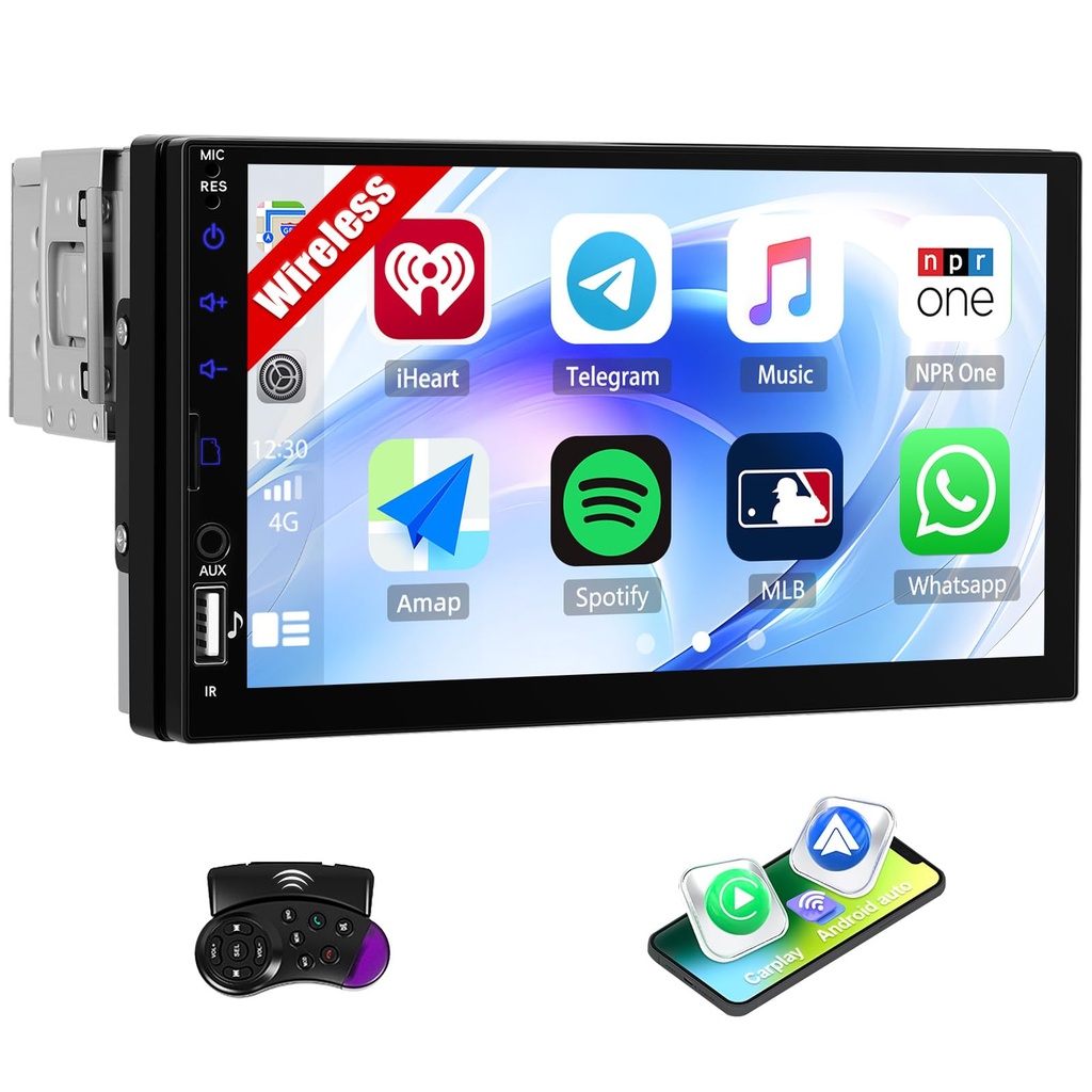 SIXTOP 7" Single Din Car Stereo with Apple Carplay Wireless Android Auto HD Touchscreen 