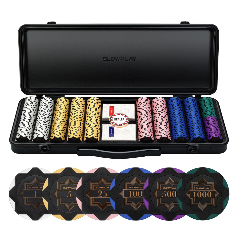 SLOWPLAY Nash 14g Clay Poker Chip Set Black Gold Edition 500PCS Full Set for Texas Hol