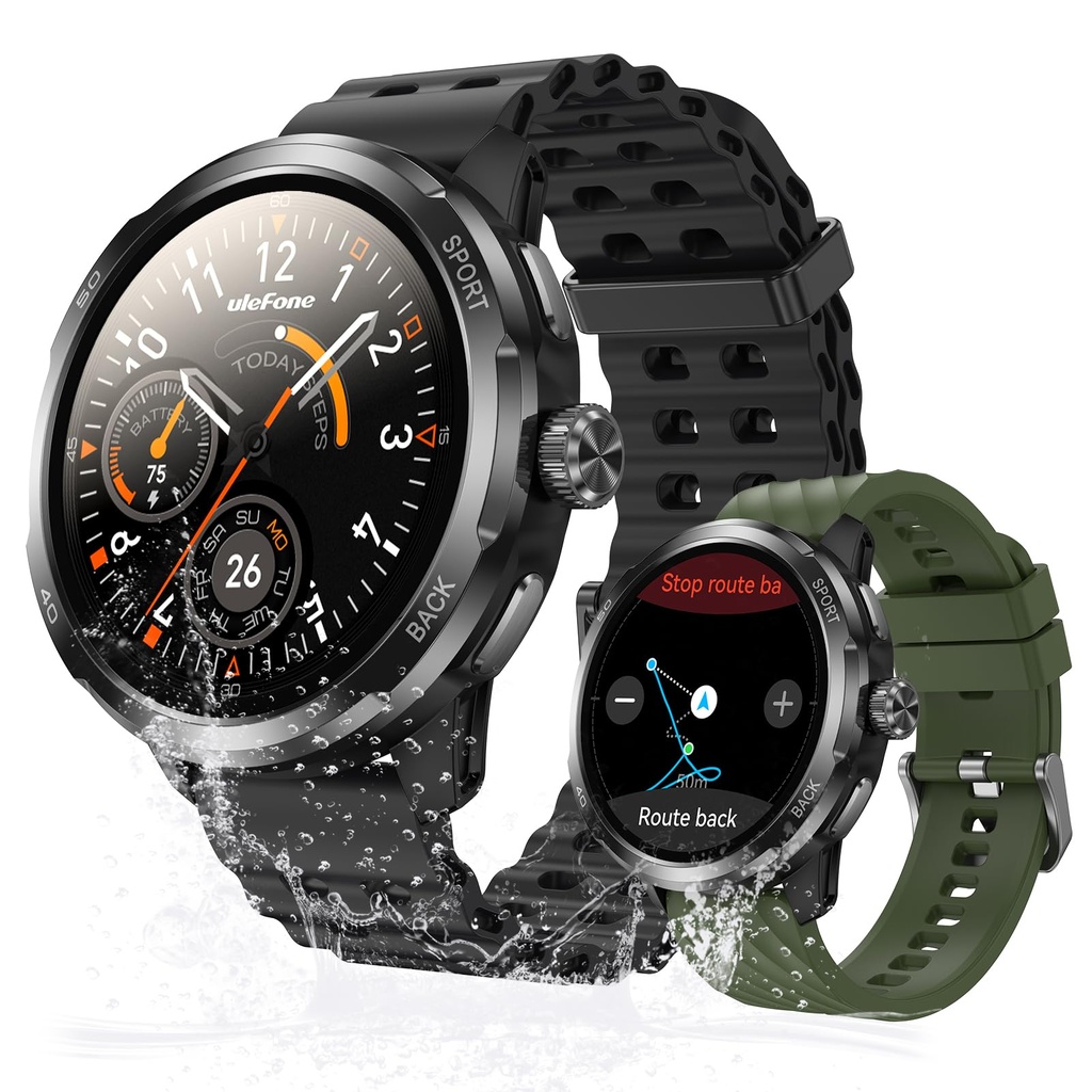 Ulefone Military Smart Watch for Men GPS Compass AI ChatGPT, Bluetooth Call Heart Rate SpO2