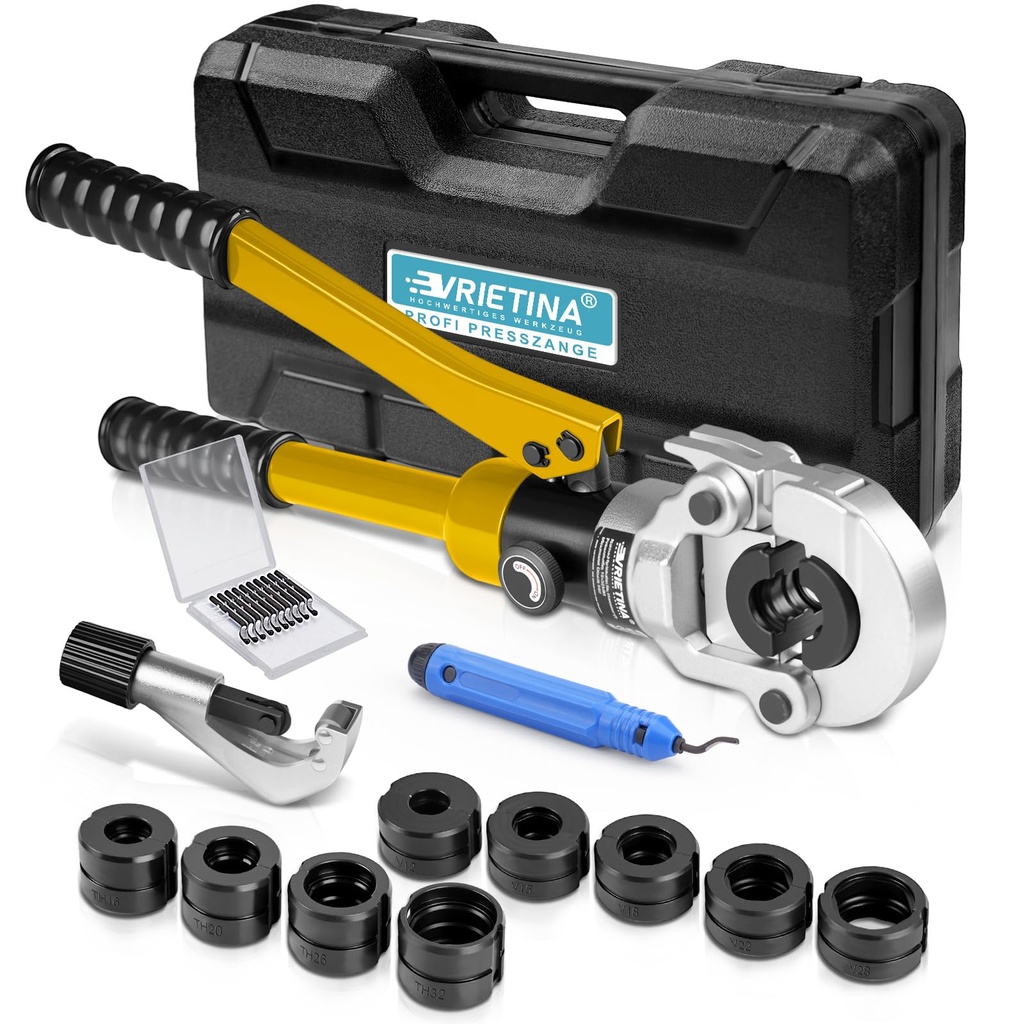 Hydraulic Crimping Pliers with Pipe Cutters and Deburrers, Press Tool Plumbing Ø12-28mm Copper Pipe Crimper with High Hardness 