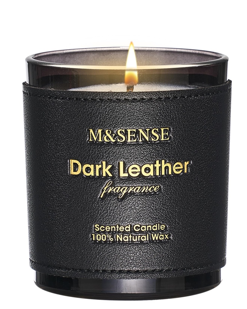 M&SENSE Dark Leather Organic Masculine Scented Candles Gifts for Men 280g 42H Luxury Soy Wa