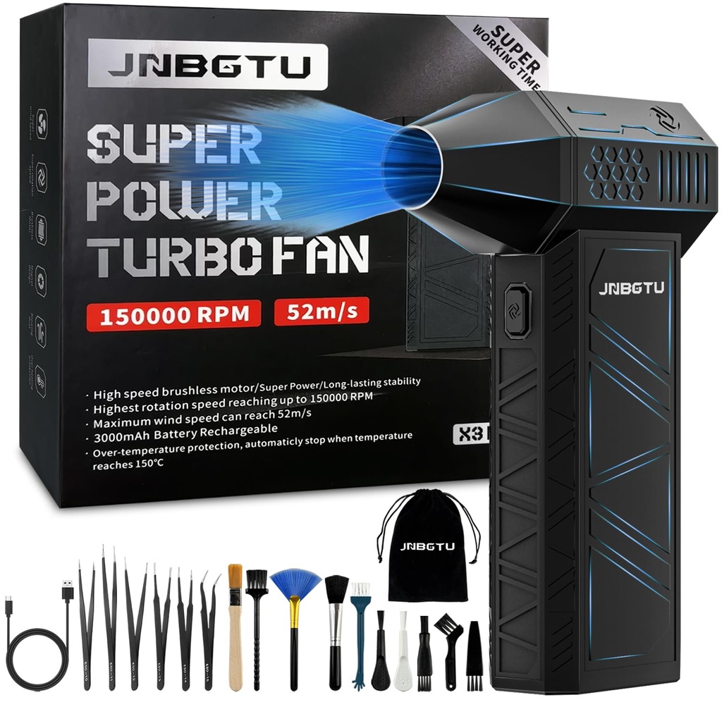 JNBGTU Compressed Air Duster - 130000PRM Jet Fan Blower, 3-Gear Adjustable Mini Cordless 