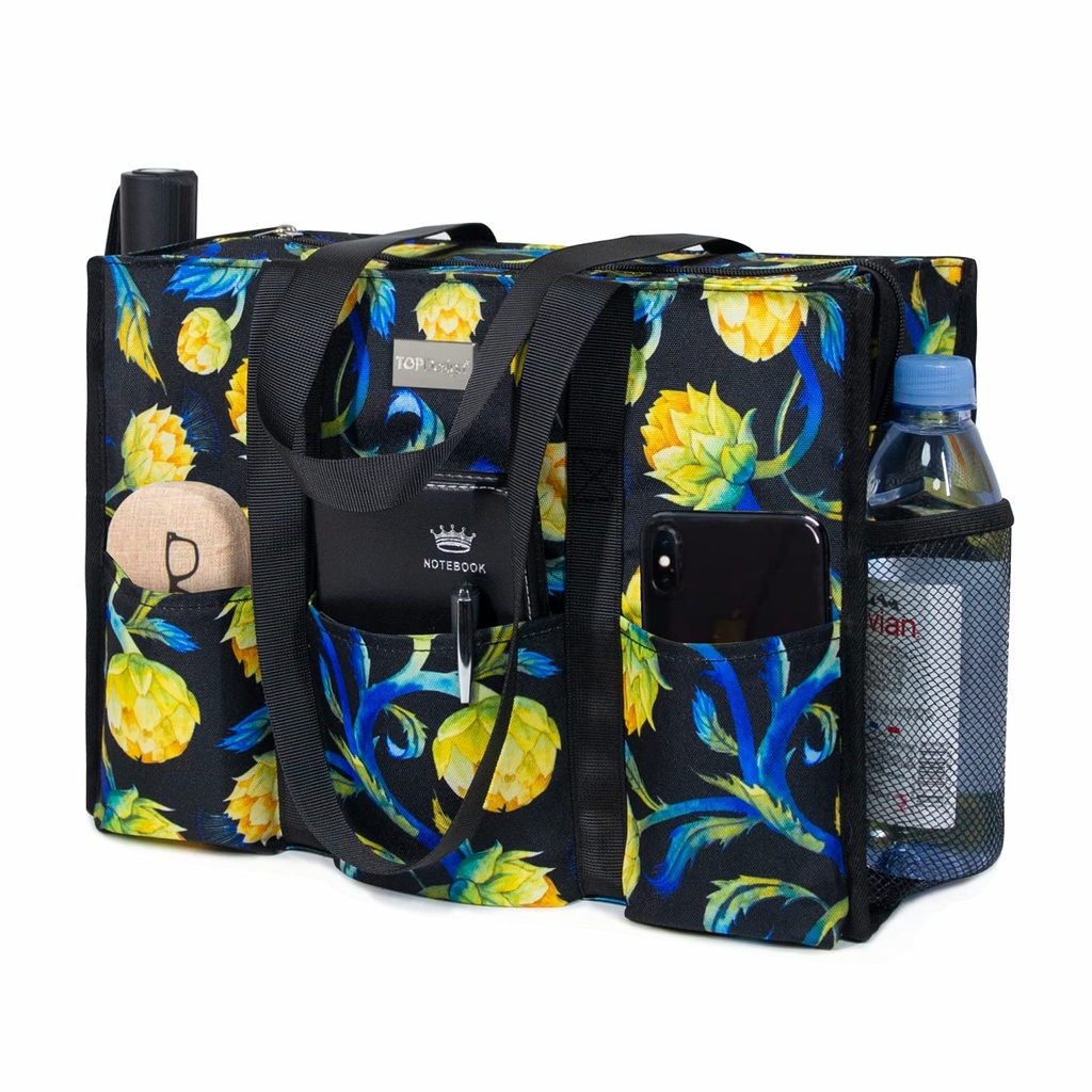 TOPDesign Utility Water Resistant Tote Bag with 13 Exterior & Interior Pockets, Top Zipper