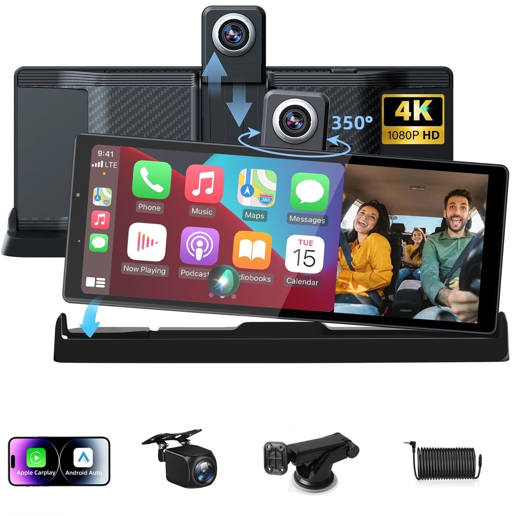 Exclusive 4K Apple Car Play Screen with Unique Bracket Android Auto with 350 Rotatable 