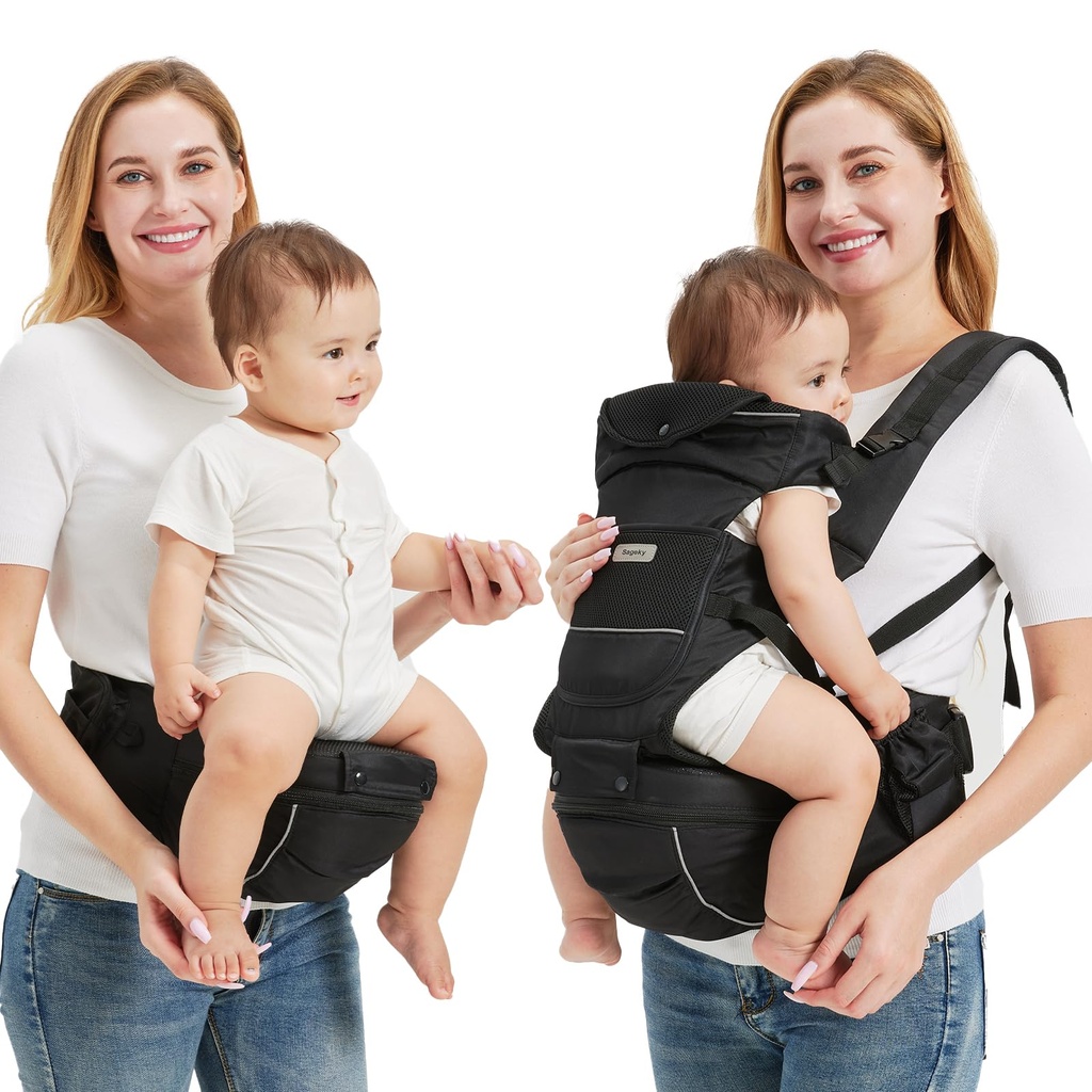 Sageky 2-in-1 Baby Carrier with Hip Seat | 6 Adjustable Carrying Positions | M-Shape Hip Su
