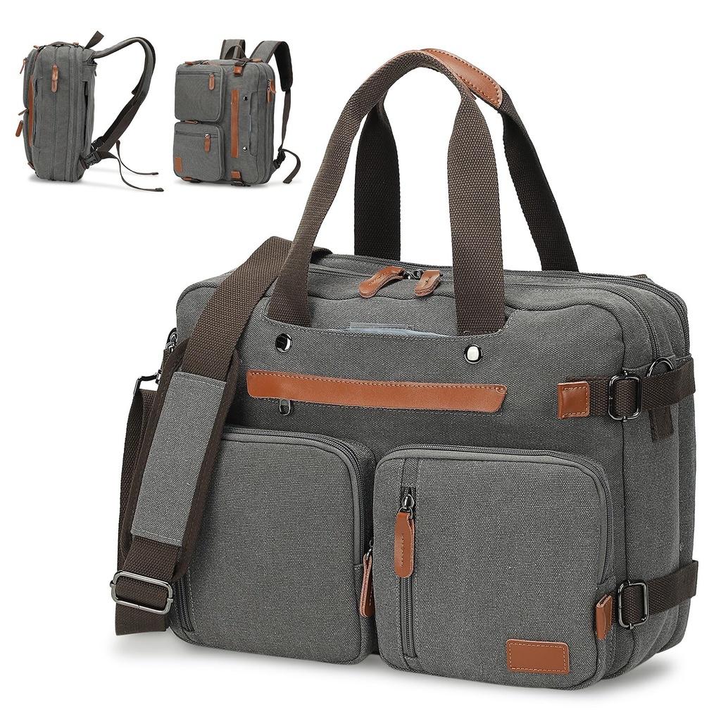 SUIKIHUM 3 in 1 Canvas Briefcase Backpack for Men Women, 17.3 Inch Laptop Backpack