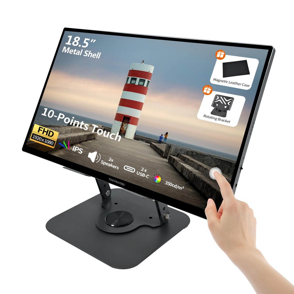 18.5 Inch Touchscreen Large Portable Monitor Metal Shell IPS HDR 1080P with Smart Cover & Ro