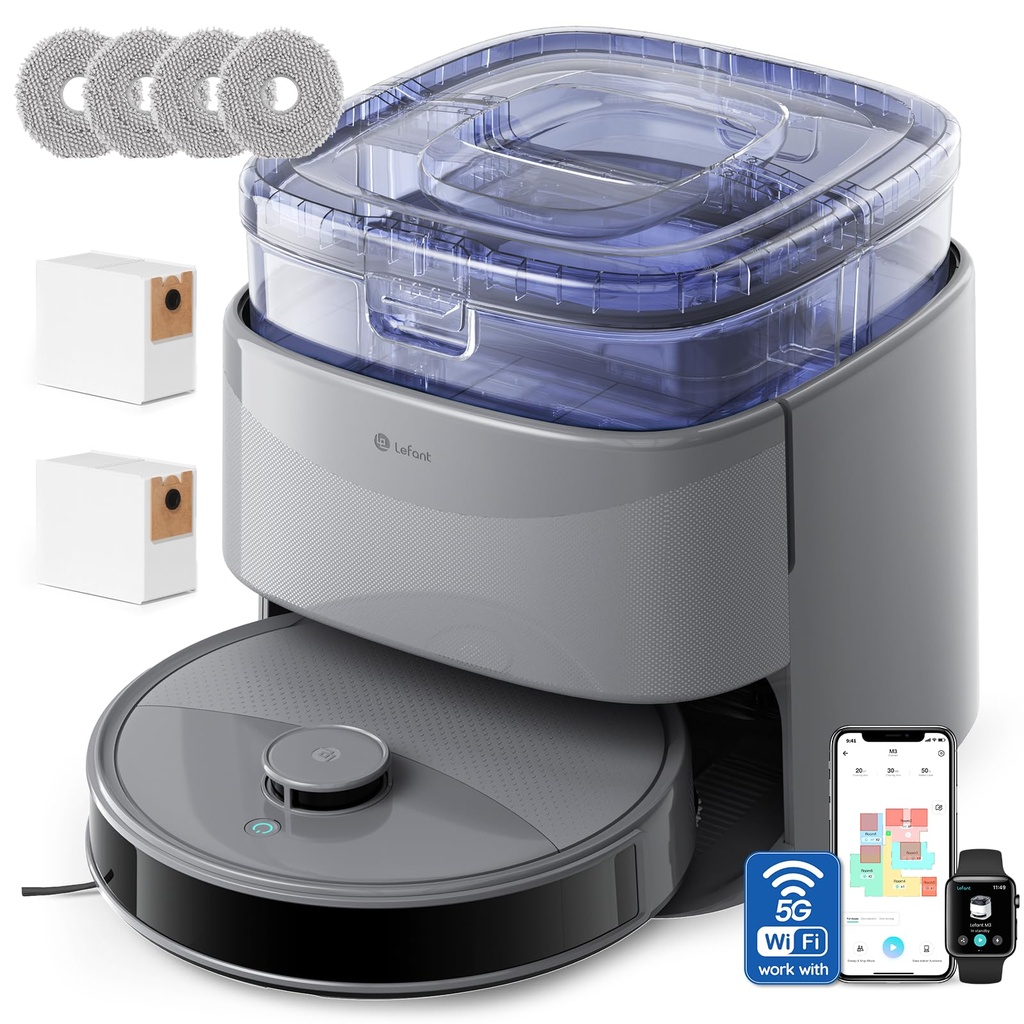 Lefant M3 Max Robot Vacuum Cleaner with Mop, All-in-One Station with 20,000Pa Suction, Self
