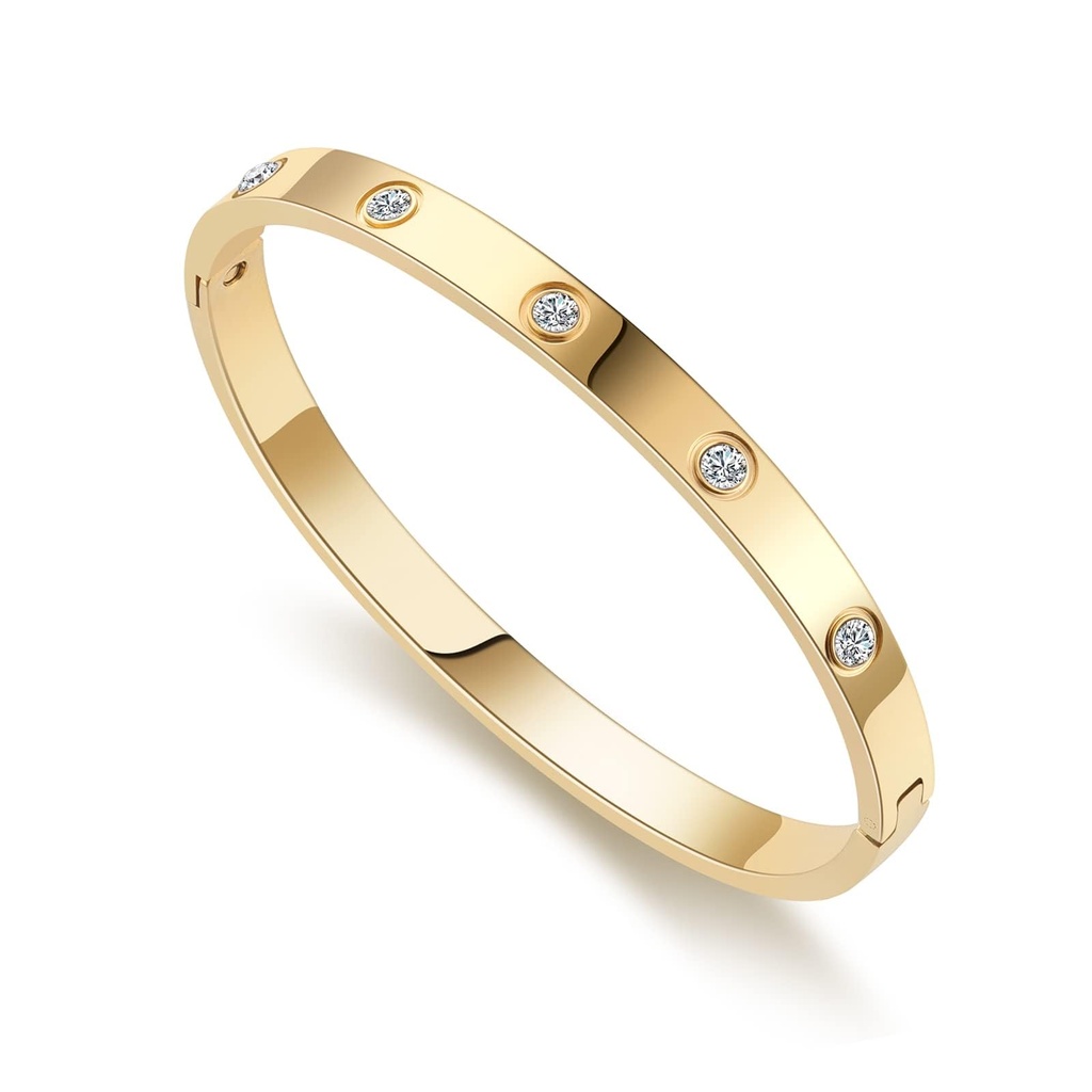 FUNTE Friendship Love Gold Bracelet with Cubic Zirconia Stones Bangle Cuff 4mm thin gold pl