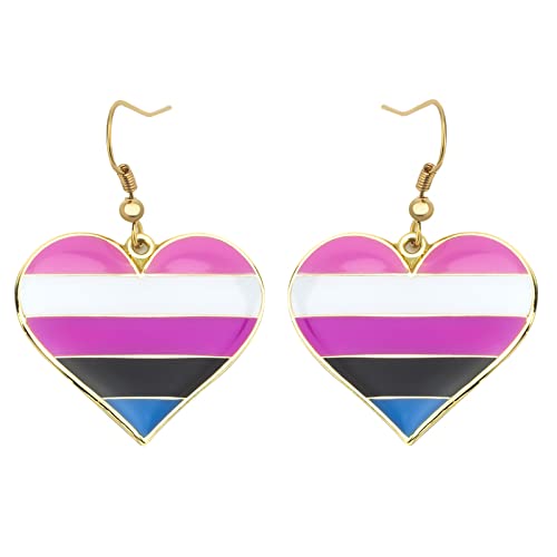 Nonbinary Heart Shape Pride Dangle Earing Gay & Lesbian LGBT Pride Gifts Rainbow Jewelry