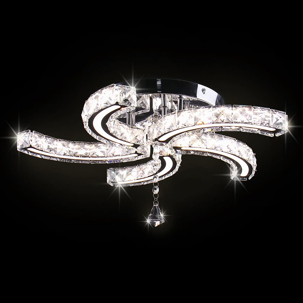 Contemporary Crystal Chandelier 5 Arms Stainless Steel Flush Mount Crystal Pendant Light 