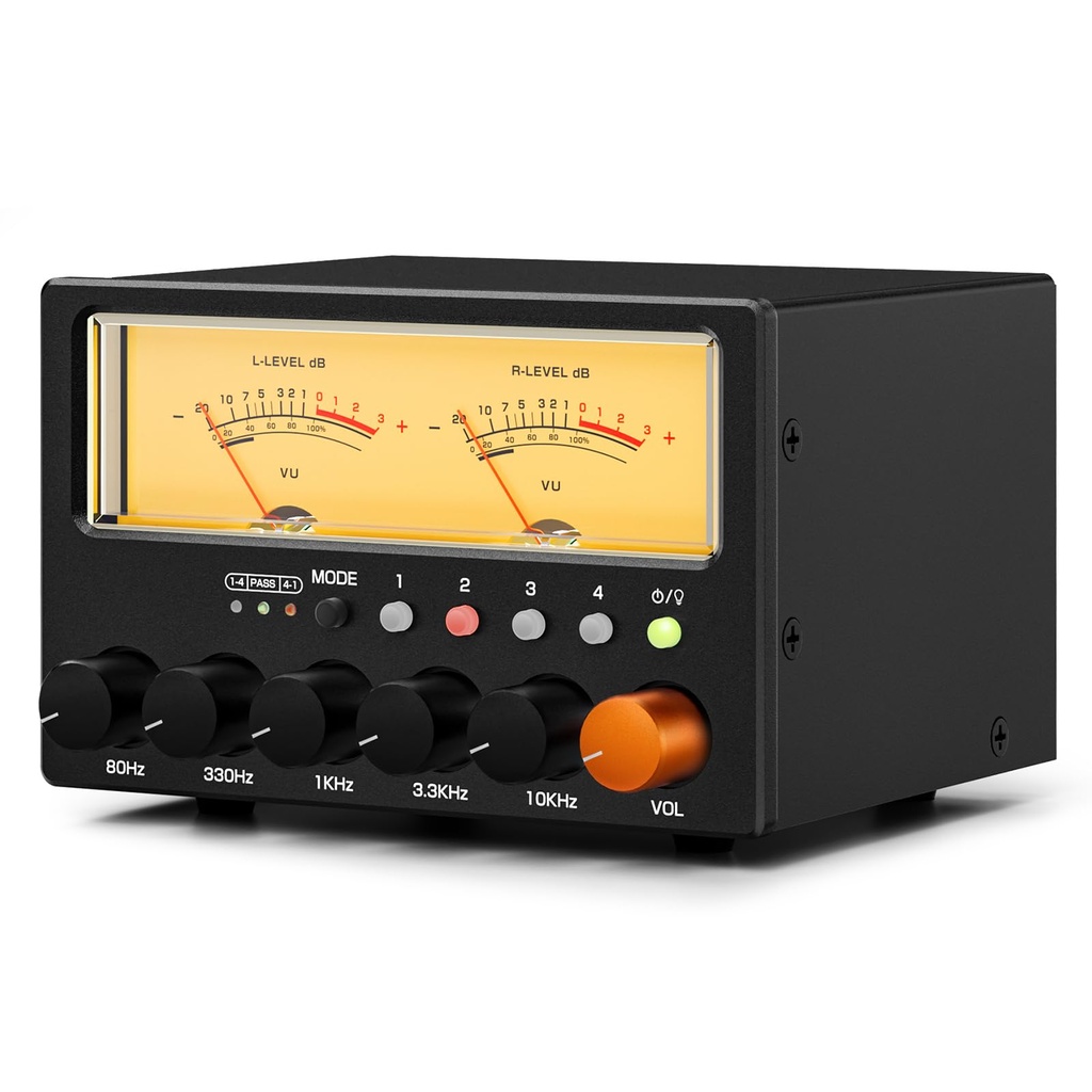 Nobsound D5 4-Way Audio Switch: 5-Band HiFi Stereo EQ Preamp & RCA Splitter with VU Meter 