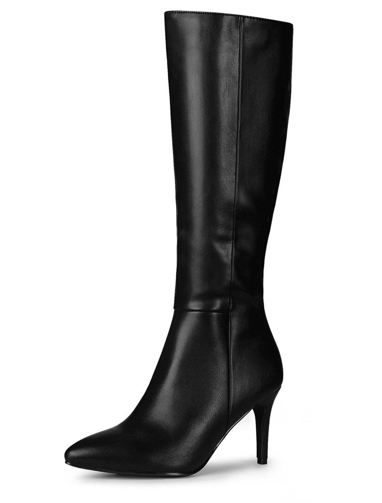 Allegra K Women's Pointed Toe Side Zipper Stiletto Heel Knee High Boots Black 6 UK/Label