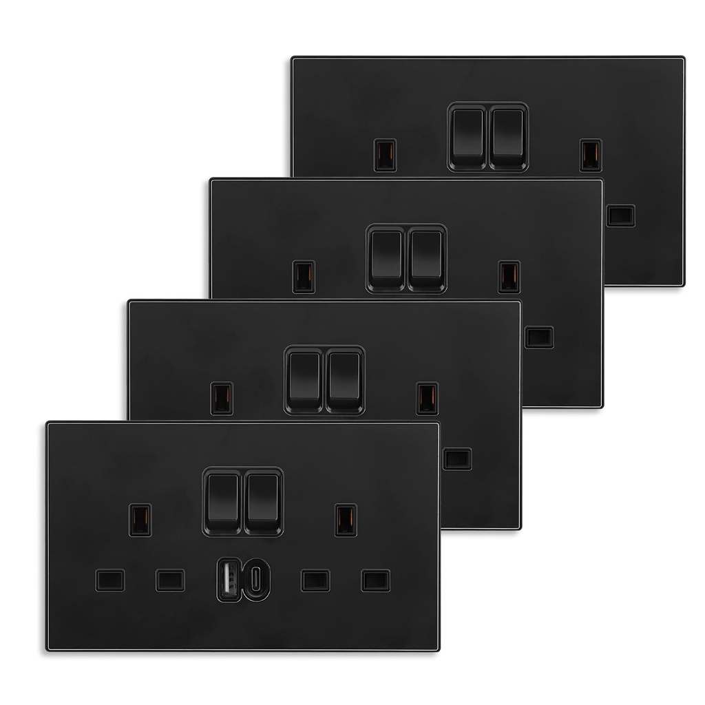 CNBINGO Double Plug Socket with USB, 20W Fast Charging Double Wall Socket with Type A