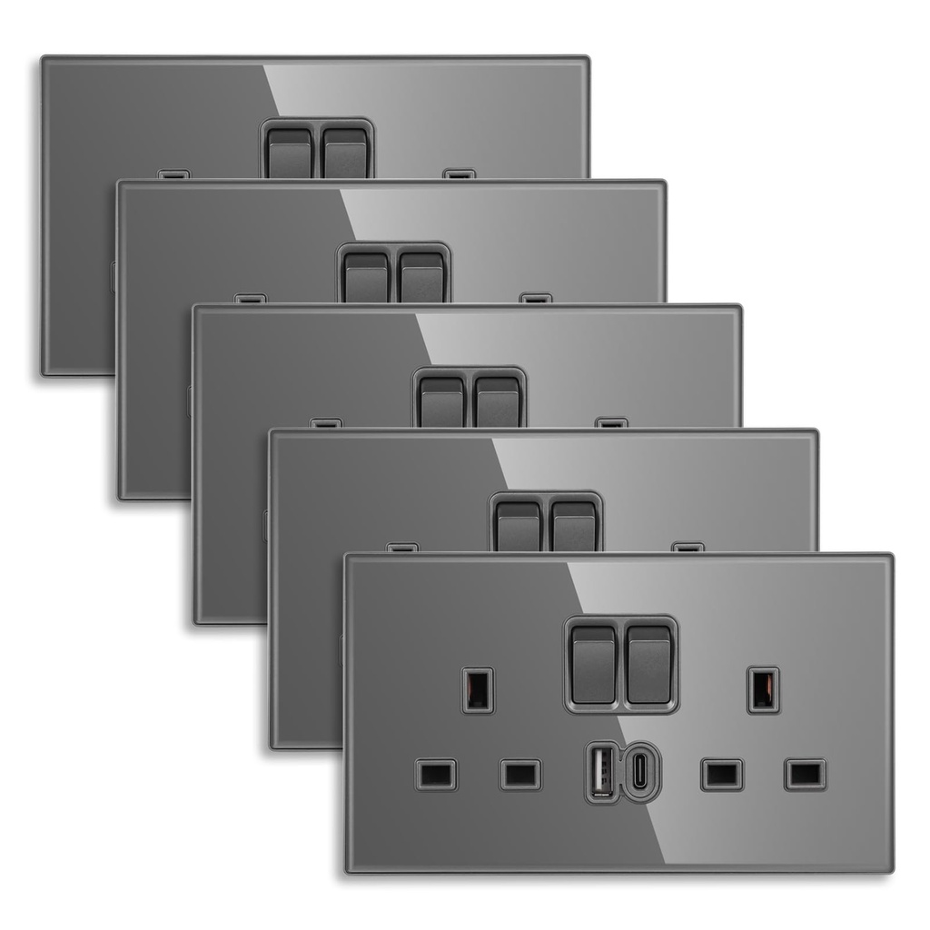 CNBINGO Double Switched Socket with 20W PD USB C and A Fast Charging Ports, Electric Power