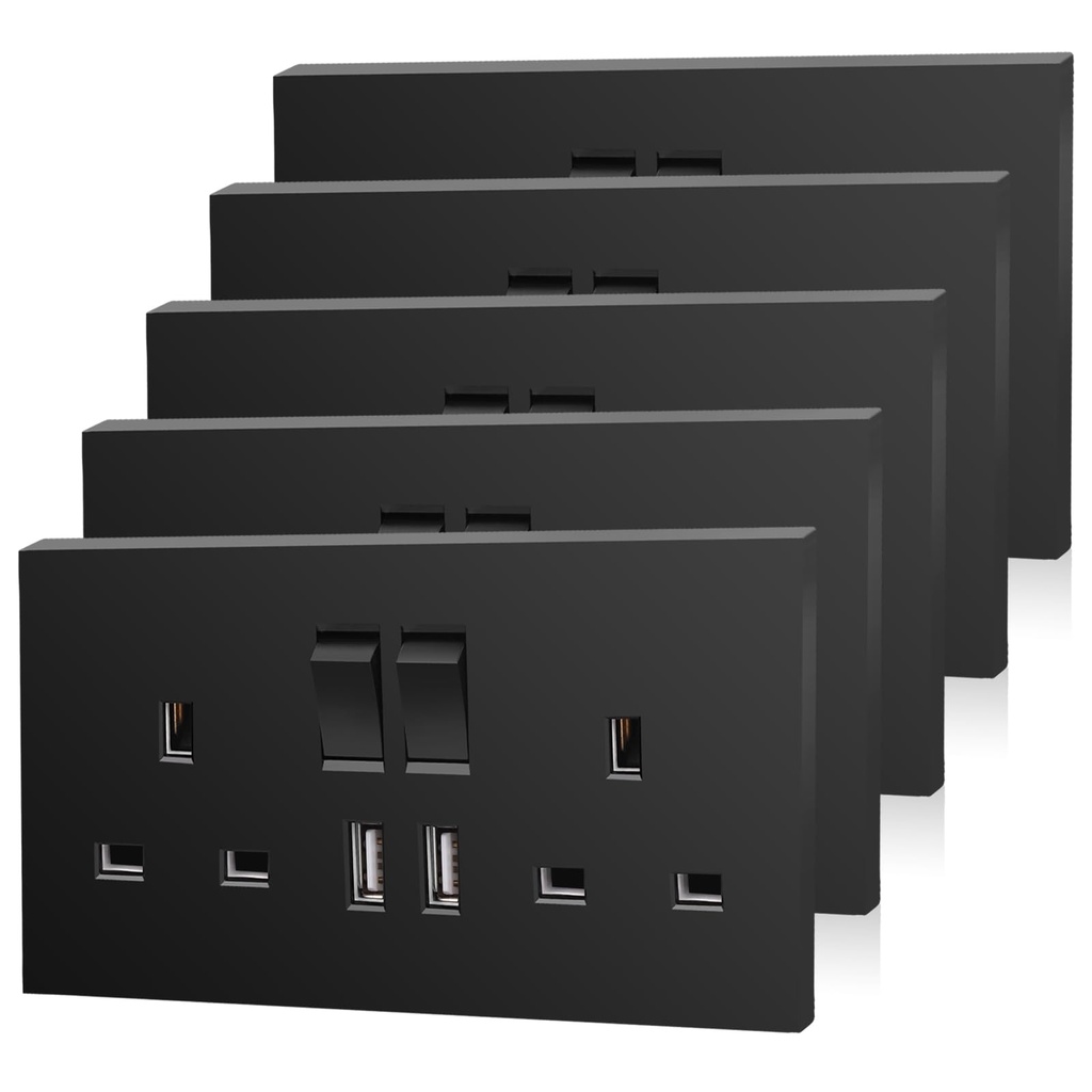 5 Pack CNBINGO Double Switched Power Socket with 2 USB-A Charging Ports (2.1A Output)
