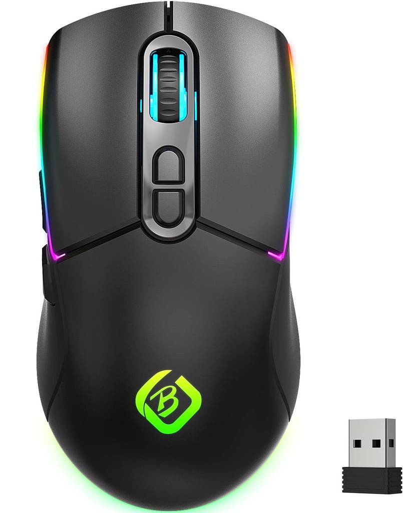JYCSTE Wireless Gaming Mouse, Dual Mode 2.4GHz/Bluetooth 5.1 Mouse Gaming,RGB LED Backlit,