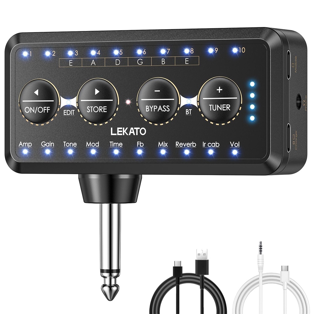 LEKATO Guitar Headphone Amp Multi-functional Guitar Amplifier Combo with 10 Presets,10 Amp