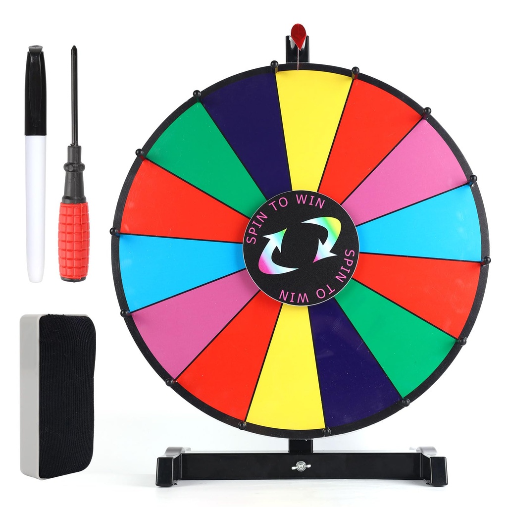 Gosknor 18in Spinning Prize Wheel, 14 Slots Tabletop Prize Wheel Spinner with Stand Wheel of
