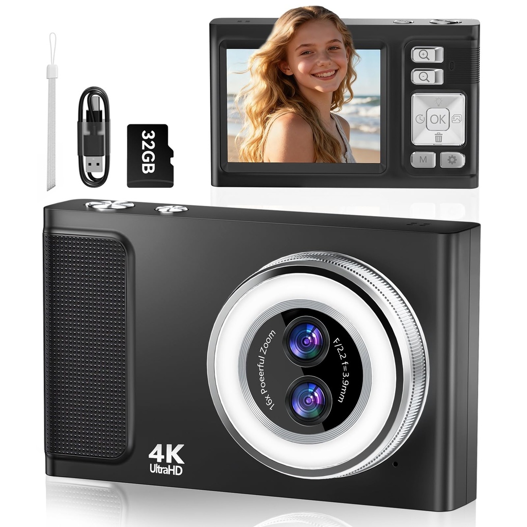 JDZ 4K All-in-One Digital Camera, 48MP Autofocus Vlogging Camera, 16X Digital Zoom Compact