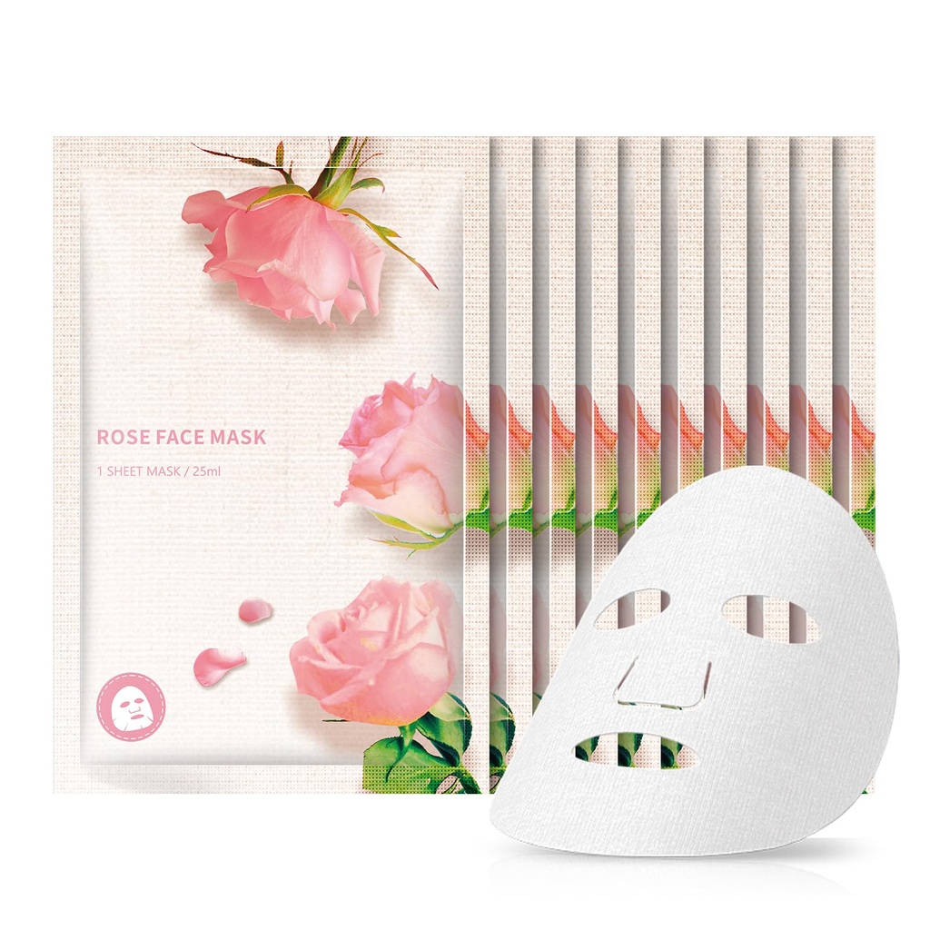 AOPEIBOTO Rose Face Masks Skincare, 10 Pcs Sheet Mask, Face Masks Beauty with Vegan Plant E