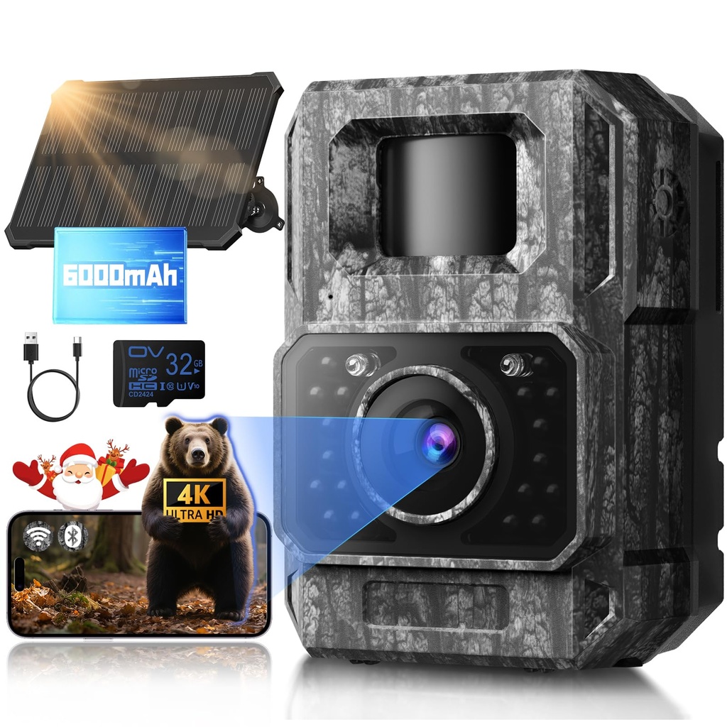 MAXDONE Wildlife Camera WiFi Bluetooth - 4K 64MP Solar Infrared Trail Camera with Night Vision