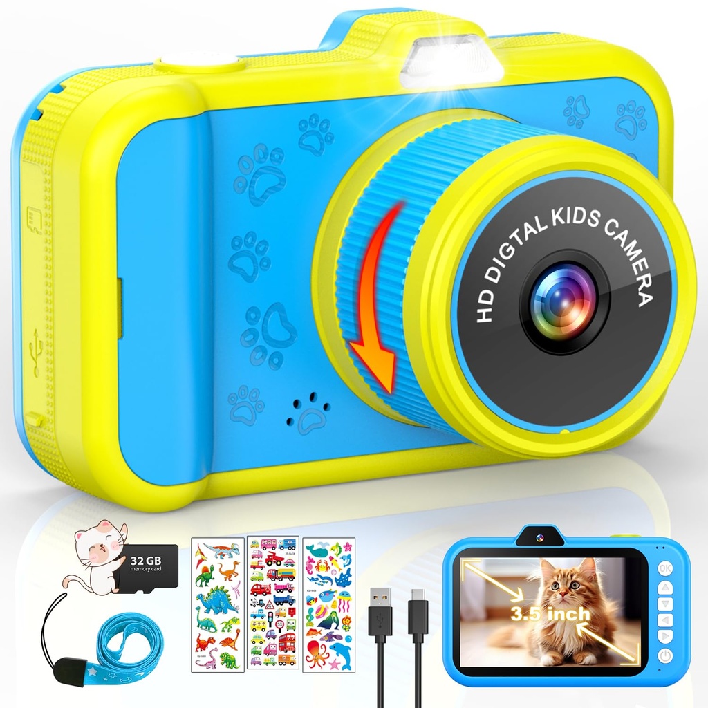 CHAKEYAKE Kids Camera, 3.5" Large Display Kids Digital Camera with 360Ã‚Â° Rotating Zoom Len