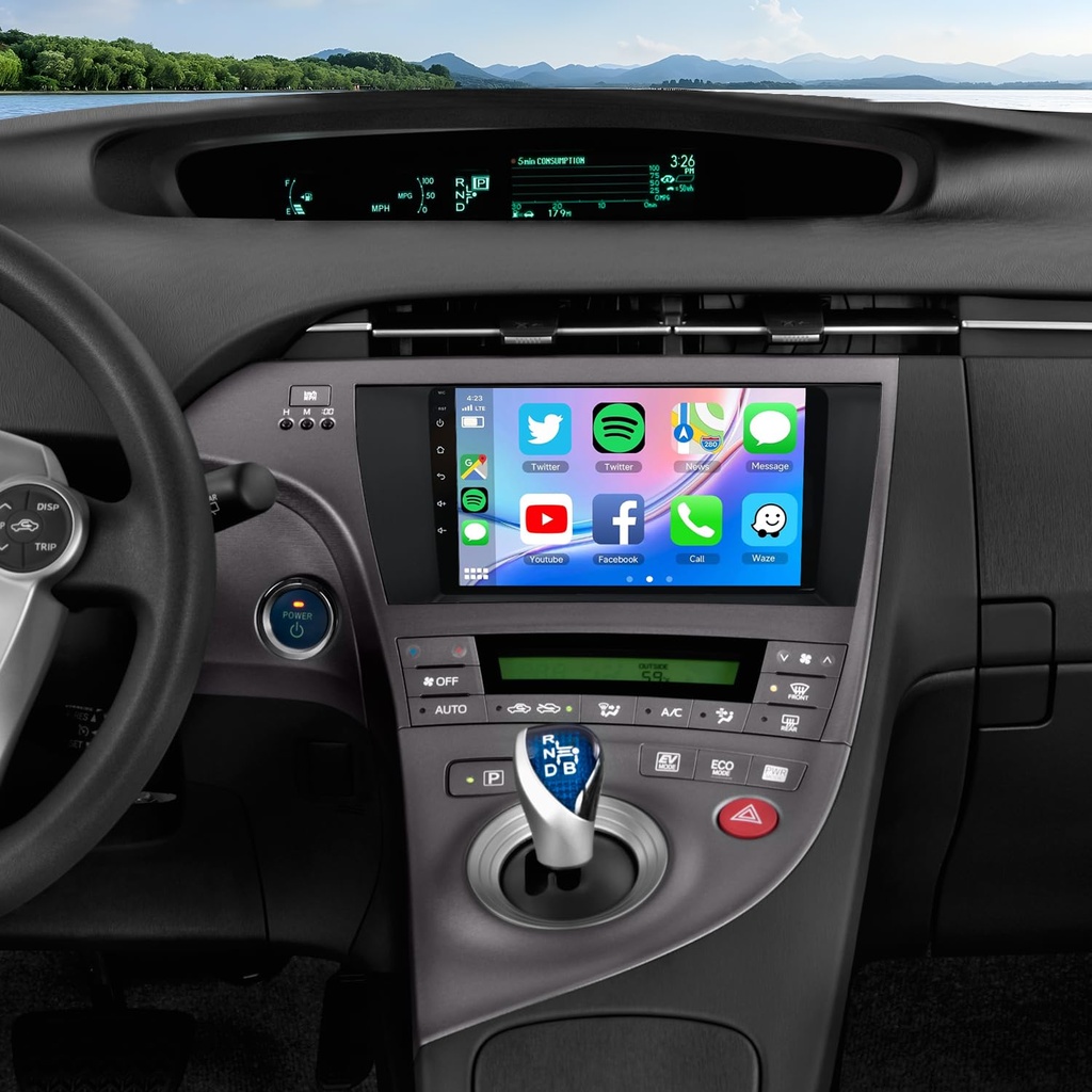 9 Inch Android 14 Double Din Car Stereo for Toyota Prius 2009-2014, 4G+64G Touchscreen