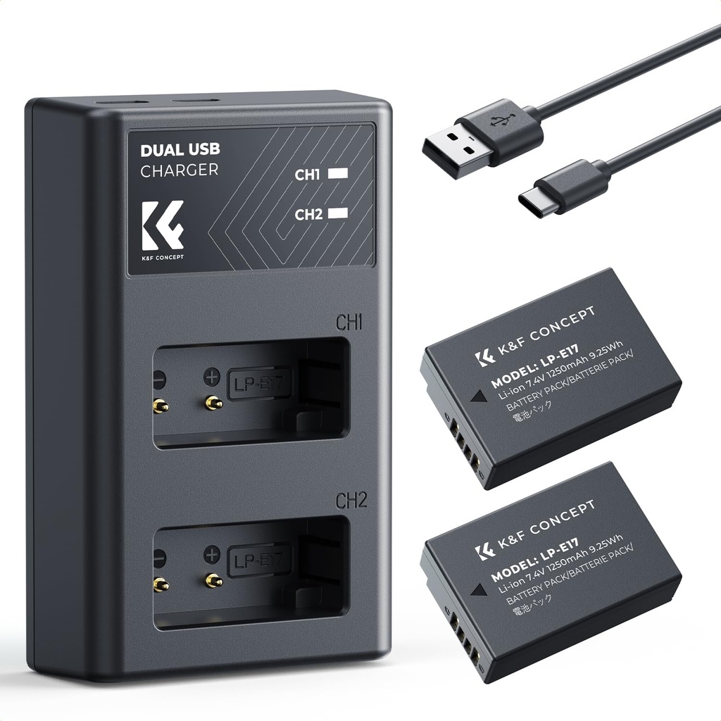 K&F CONCEPT 2-Pack LP-E17 Batteries and Dual USB Charger Compatible with Canon EOS RP R10
