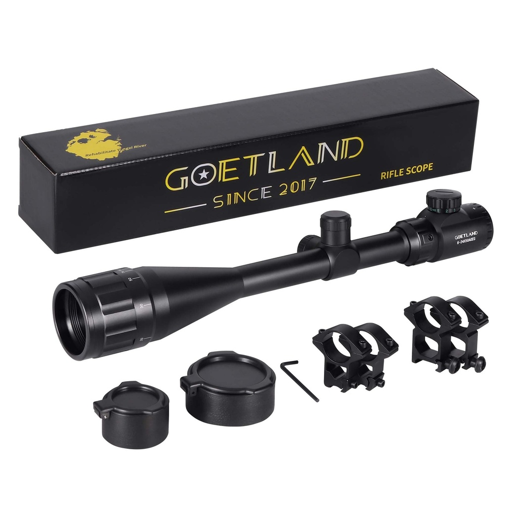 Goetland Rifle Scope 6-24x50 AOEG Red Green Illuminated Rangefinder SFP Ring Mounts for Air