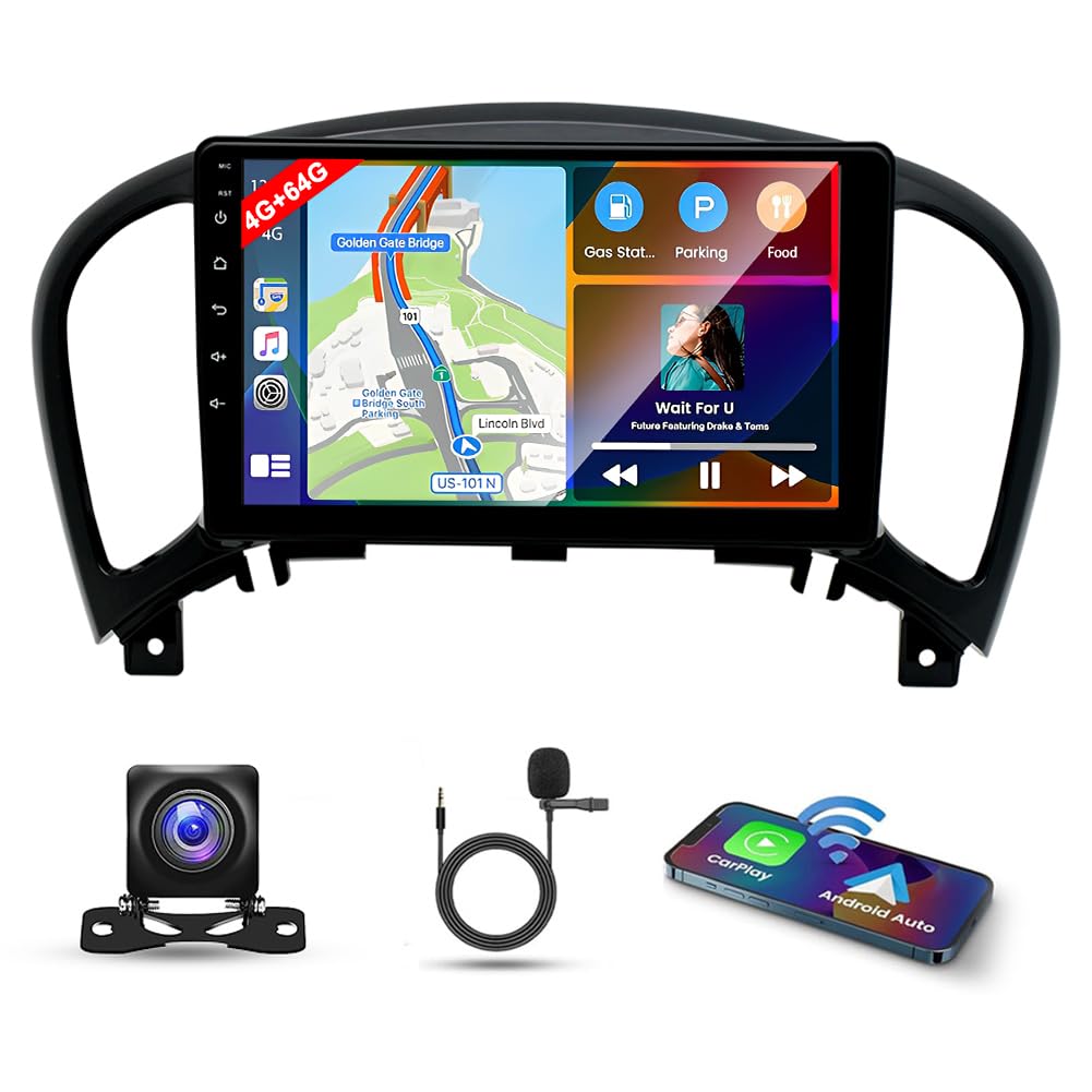 4G+64G Android 14 Double Din Car Stereo for Nissan Juke 2010-2014 9 Inch HD Touch Screen