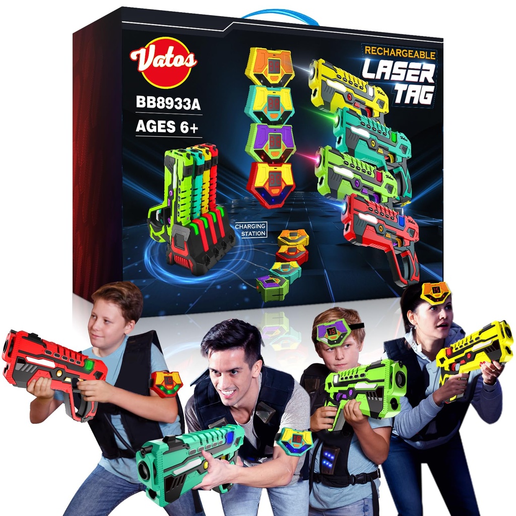 VATOS Rechargeable Laser Tag Game for Kids - Laser Guns 4 Player Pack with Receivers