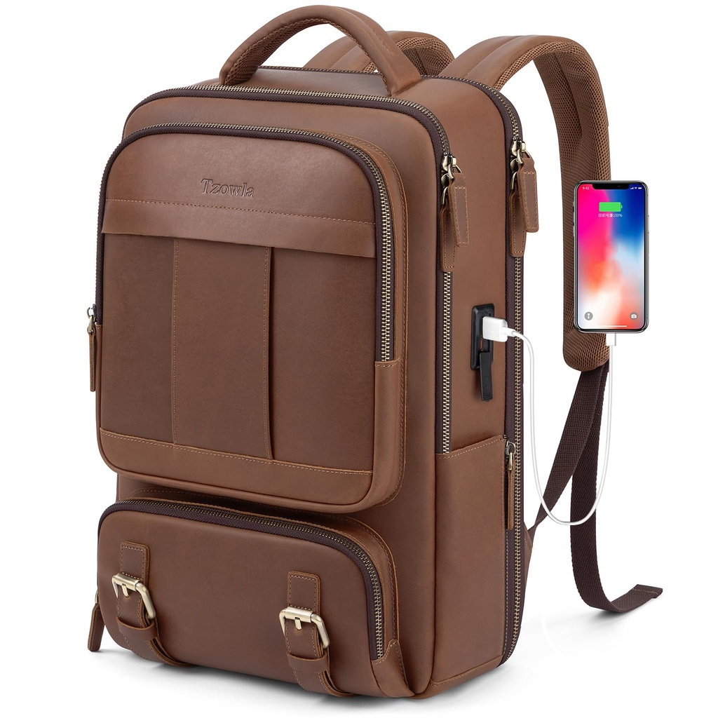 Tzowla Leather Laptop Backpack Bags Mens,Bag for Women,Business Travel Work Rucksack Fits 1