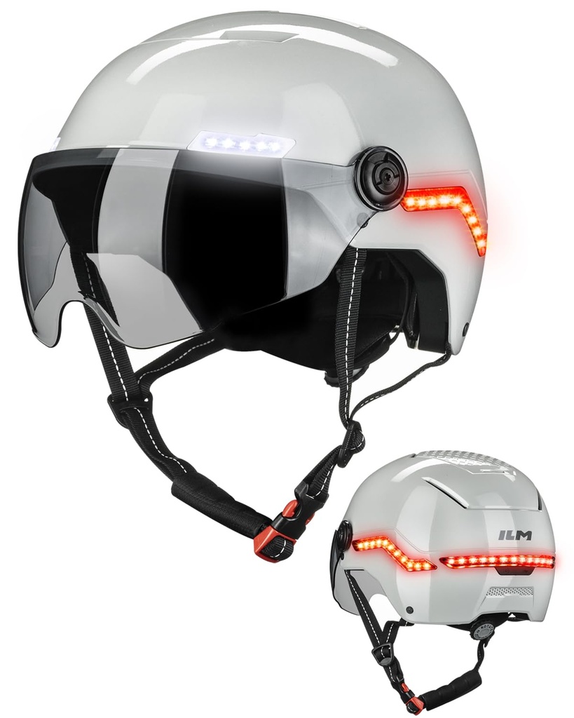 ILM Smart Bike Helmet Men Women Cycle Helmets with Visor Front Side Rear LED Lights Automati